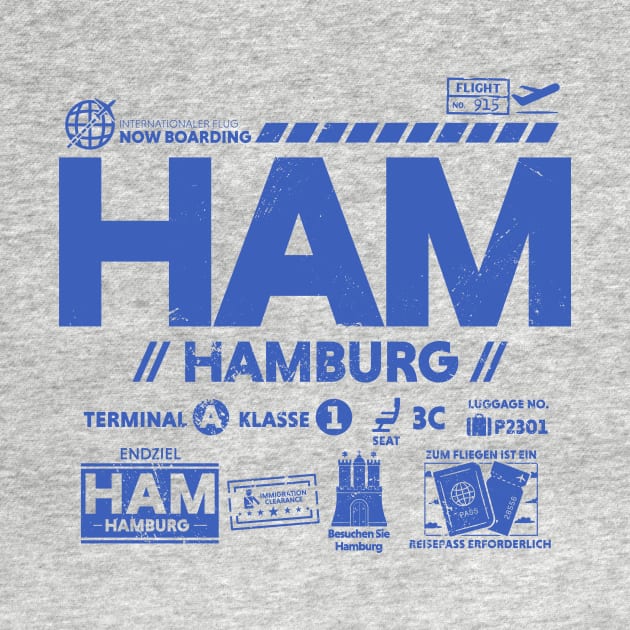 Vintage Hamburg HAM Airport Code Travel Day Retro Travel Tag Germany by Now Boarding